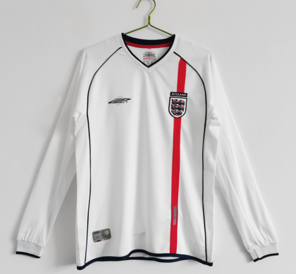 2002 England Home Adult Retro LS Soccer Jersey