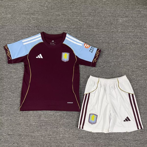 25/26 Aston Villa Home Kids Soccer Jersey+Shorts