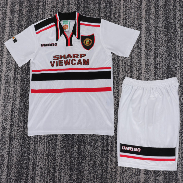 1998-1999 Man United Away Kids Retro Soccer Jersey+Shorts