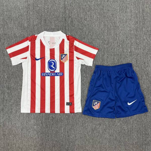 25/26 Atletico Madrid Home Kids Soccer Jersey+Shorts