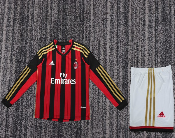 2013-2014 AC Milan Home Kids Retro LS Soccer Jersey+Shorts