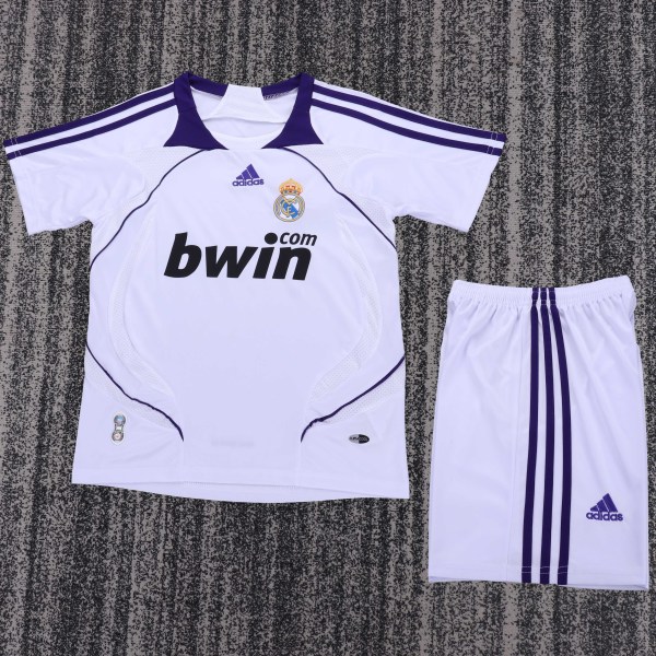 2007-2008 Real Madrid Home Kids Retro Soccer Jersey+Shorts