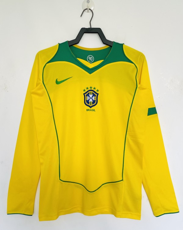 2004 Brazil Home Adult Retro LS Soccer Jersey