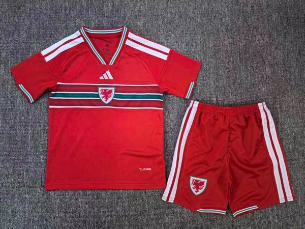 2026 World Cup Wales Home Kids Soccer Jersey+Shorts