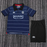 1999-2000 Man United Away Kids Retro Soccer Jersey+Shorts