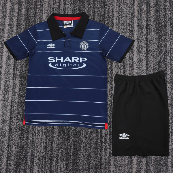 1999-2000 Man United Away Kids Retro Soccer Jersey+Shorts