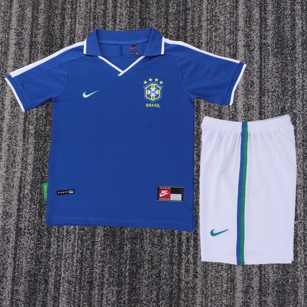 1997 Brazil Away Kids Retro Soccer Jersey+Shorts