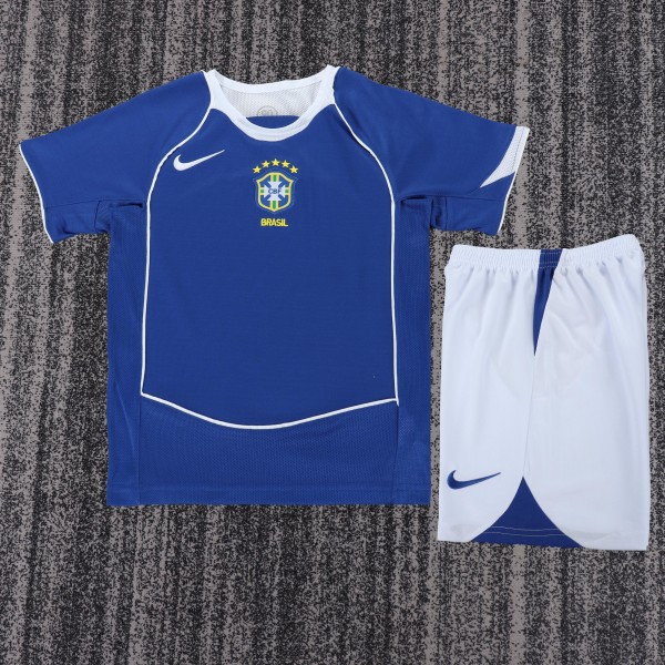 2004 Brazil Away Kids Retro Soccer Jersey+Shorts