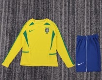 2002 Brazil Home Kids Retro LS Soccer Jersey+Shorts