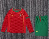 2004 Portugal Home Kids Retro LS Soccer Jersey+Shorts