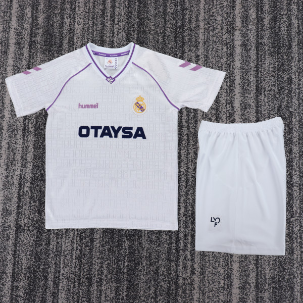 1990-1992 Real Madrid Home Kids Retro Soccer Jersey+Shorts