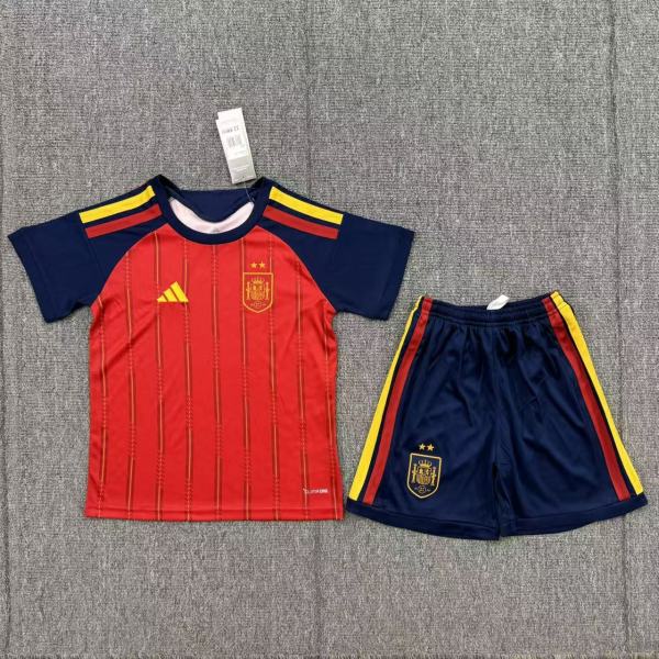 2026 World Cup Spain Home Kids Soccer Jersey+Shorts