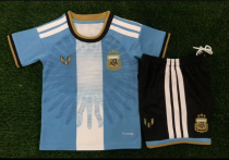 2026 Argentina Messi Commemorative Edition Kids Soccer Jersey+Shorts