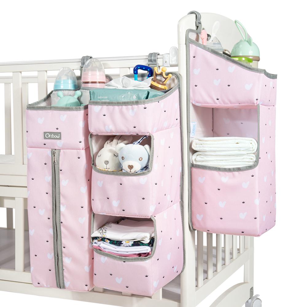 Baby Crib Clothes Organizer Bed Hanging Bag For Infants Nappy Diaper Storage YW 