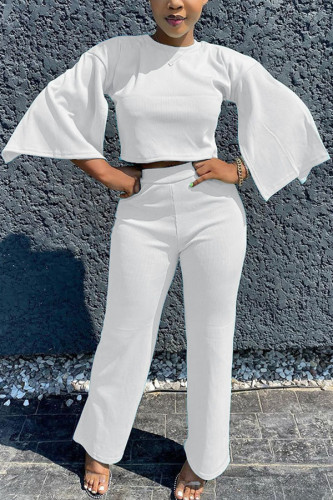 White Polyester Fashion adult Ma'am OL Solid Two Piece Suits Straight Three Quarter Two Pieces