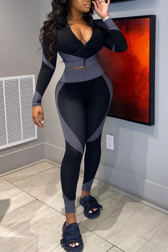 Grey Polyester OL Print Long Sleeve Two Pieces