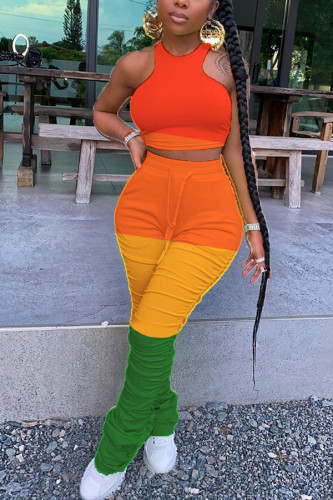 colour venetian Fashion Casual adult Ma'am Patchwork Draped Two Piece Suits Harlan pants Sleeveless Two Pieces