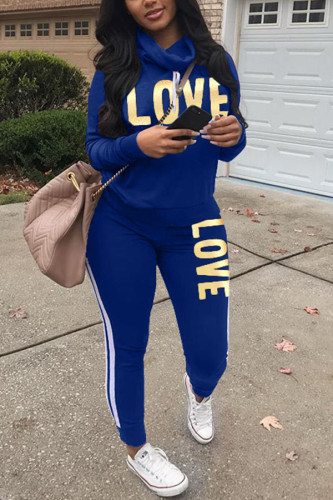 Royal blue venetian Fashion adult Europe and America Ma'am Print Two Piece Suits Straight Long Sleeve Two Pieces