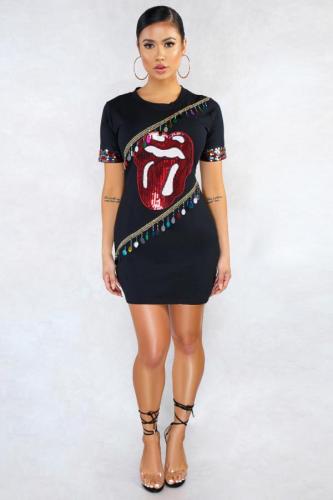 White Polyester Cap Sleeve Short Sleeves O neck Straight Mini Sequin tassel Solid LS481200