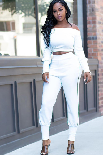 White Polyester Sexy Two Piece Suits Solid pencil Long Sleeve HM93195