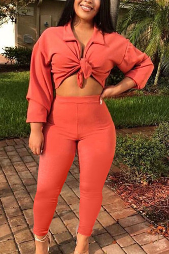 Yellow Milk Silk Fashion Active adult Ma'am Solid Two Piece Suits pencil Long Sleeve Two Pieces