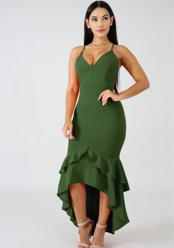 Royal blue ARMY Brief Cute V-Neck Sleeveless Loose Middle length skirt Club Dresses