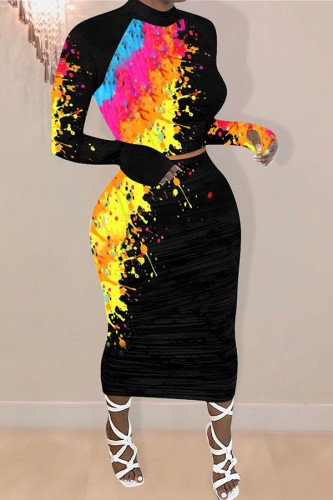 Yellow Fashion Daily Adult Polyester Print Graffiti O Neck Long Sleeve Regular Sleeve Regular Two Pieces