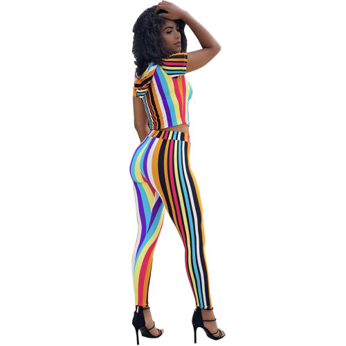 as show Striped Mid Waist Drawstring-Waist Two-piece suit