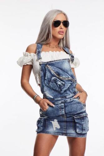 Light Blue The cowboy Sexy Fashion Spaghetti Strap Sleeveless Slip Sheath Mini Rivet asymmetrical Pocket chain