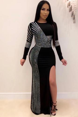 Gold Acetyl fiber adult Sexy Fashion Cap Sleeve Long Sleeves O neck Swagger Floor-Length Solid Patchwork