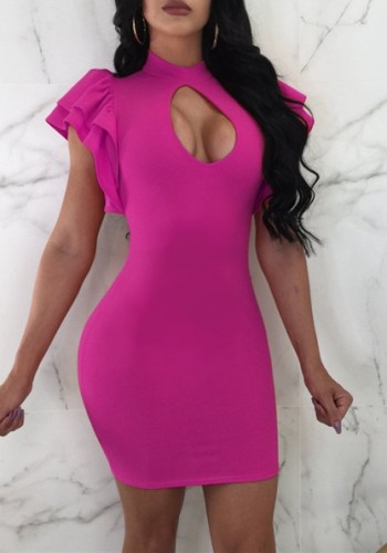 rose Red Brief Cute O-Neck Short Sleeve skirt Club Dresses