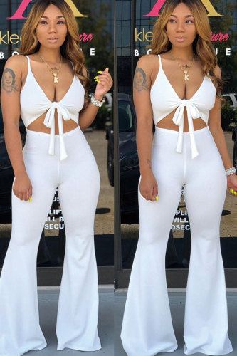 Black Polyester Sexy Fashion Patchwork Solid Boot Cut Sleeveless Two-piece Pants Set