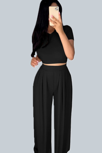White Casual Polyester Solid Split Joint O Neck Short Sleeve Short Two Pieces