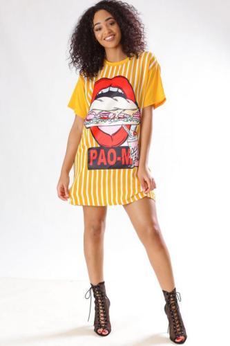 Yellow Polyester Fashion Casual Cap Sleeve Short Sleeves O neck Straight Mini Striped Character Solid Casu