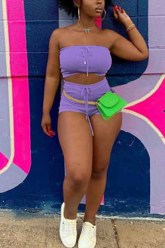 purple Polyester Fashion Sexy adult Ma'am Solid Two Piece Suits pencil Sleeveless Two Pieces