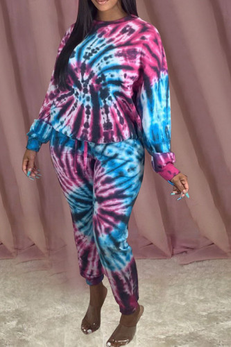 multicolor Polyester Fashion Casual adult Ma'am Print Tie Dye Two Piece Suits pencil Long Sleeve Two Pieces