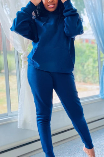 Blue Sportswear Polyester Solid O Neck Long Sleeve Regular Sleeve Regular Two Pieces