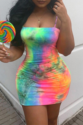 Colour Sexy Patchwork Tie-dye Pencil Skirt Dresses