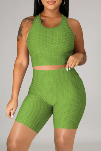Green Sportswear Solid Split Joint O Neck Sleeveless Two Pieces