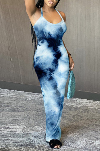 White Fashion Sexy Print Backless Spaghetti Strap Sleeveless Dress Dresses