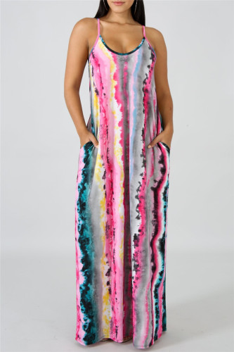 Pink Sexy Casual Print Basic O Neck Loose Sling Dress