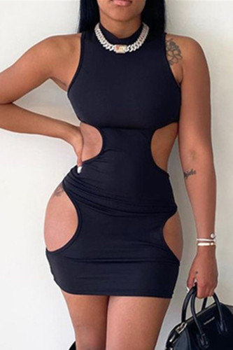 Black Fashion Sexy Solid Hollowed Out O Neck Sleeveless Dress