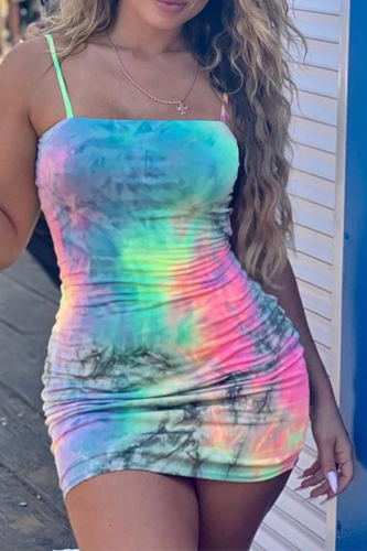 Colour Sexy Patchwork Tie-dye Pencil Skirt Dresses