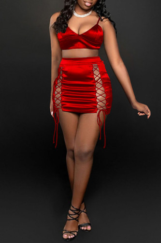 Silver Sexy Solid Hollowed Out Backless Strap Design Spaghetti Strap Sleeveless Two Pieces