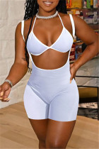 White Fashion Sexy Solid Hollowed Out Spaghetti Strap Sleeveless Two Pieces