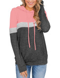 Womens Pullover Hoodie Shirt Long Sleeve Tops Color Block Hooded Sweatshirt with Pocket Blue Grey
