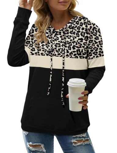Pullover Hoodie for Women Lightweight Hooded Sweatshirts Long Sleeve Leopard Shirts Color Block Tops