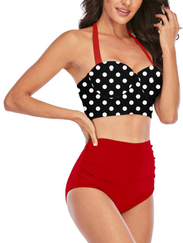 Tummy Control Swimwear Plus Size Push up Bikini Underwire Retro Swimsuit for Women Junior Red