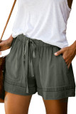MINGALONDON Women's Casual Shorts Solid Color Elastic Waist Drawstring Pockets Short Lounge Pants
