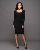 Backless Dropped Waist Styles Black Round Collar Long Sleeves Sexy Bodycon  dress
